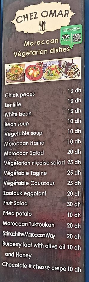 Vegetarian menu (mostly vegan) at Chez Omar in Essaouira