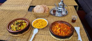 Tajine, White beans, Tuktoukah and mint tea at Chez Omar in Essaouira