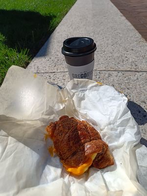 Coffee and the Vegan deluxe bun, pictured a few blocks away at Gregorys Coffee in Washington