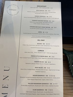 Menu for savoury  at Ethique Plant-based in Istanbul