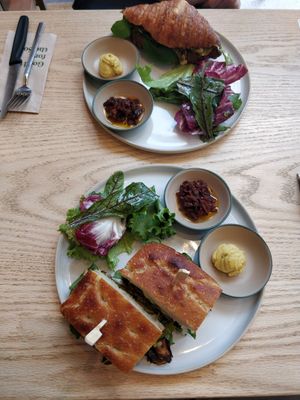 Foccacia Sandwich and Croissant with asparagus at Ethique Plant-based in Istanbul