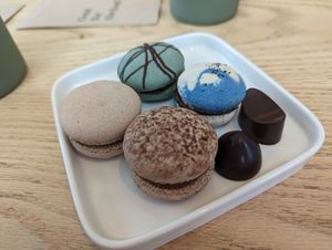 Macarons and pralines selection at Ethique Plant-based in Istanbul