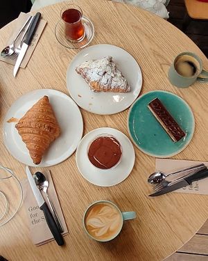 croıssants, coffee, tea, tiramisu and opera at Ethique Plant-based in Istanbul