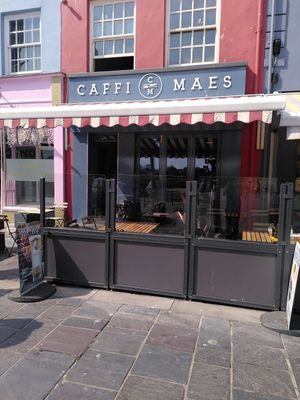 Storefront and terrace at Caffi Maes in Gwynedd
