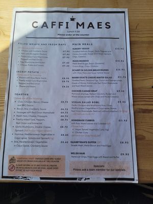 Lunch Menu at Caffi Maes in Gwynedd