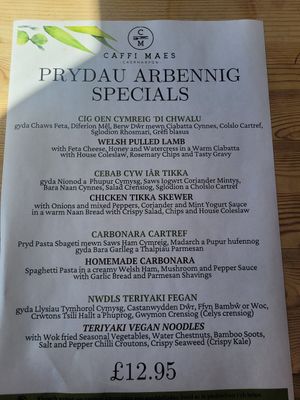 Specials Menu at Caffi Maes in Gwynedd