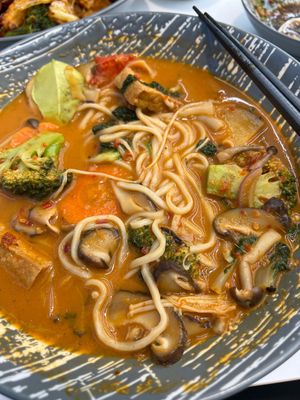 Tom yum ramen  at iVegan 爱素 - Katong in Central Singapore