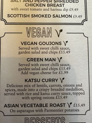 Vegan options  at The Original Rosslyn Inn in Roslin