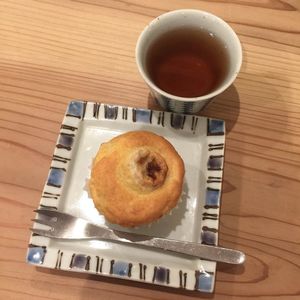 Tea with banana muffin. at Life Gallery in Oita
