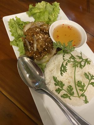 “Chicken” and rice  at Nhà Hàng Chay NẤM in Phu Quoc