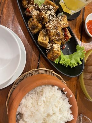Tofu with lemongrass and red chilli   at Nhà Hàng Chay NẤM in Phu Quoc