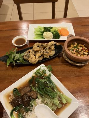 deep fried mushrooms + stone pot  at Nhà Hàng Chay NẤM in Phu Quoc
