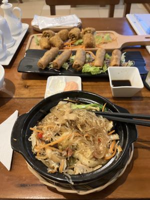 soft noodles and diversity of deep fried spring rolls and „fish"  at Nhà Hàng Chay NẤM in Phu Quoc