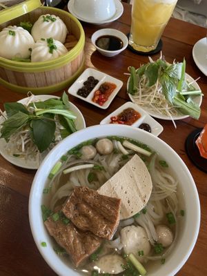 Pho and bao buns  at Nhà Hàng Chay NẤM in Phu Quoc