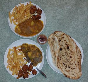 Dopiaza top, jaipuri bottom (naan not from the restaurant, bought from supermarket) at Razias in Airdrie