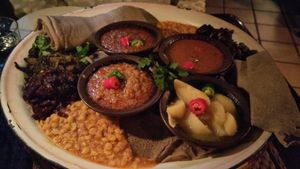 Enjera vegan platter at Simba in Gothenburg