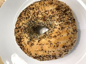 Everything bagel, add Guac, cream cheese, margarine, or Butter at Bay Cafe in Provincetown