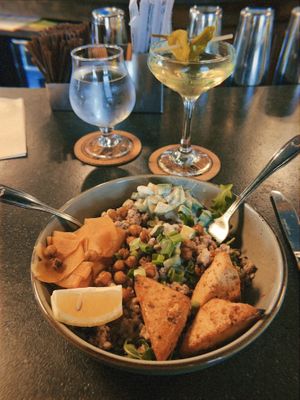 Lemon Tahini Grain Bowl at Iron Bay Restaurant & Drinkery in Marquette