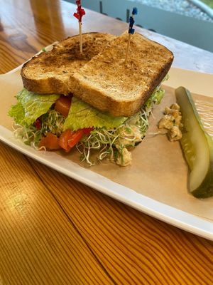 Profile pic of the Chickpea Salad Sandwich.  Good pickles too! at Graze in Kennewick