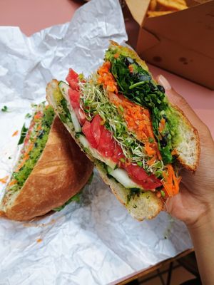 Veggie torta sandwich, made vegan. at Graze in Kennewick