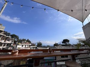 Rooftop seating  at Zen Eats in San Marcos La Laguna