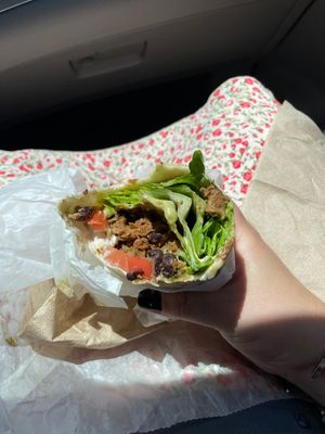 Lettuce, tomato, vegan mayo, vegan taco beef, avocado, flour tortilla, black beans.  at Salt 2.0 - Brookfield in Brookfield