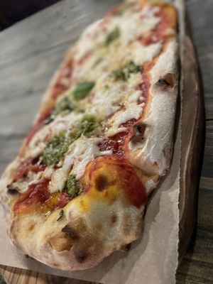 Margherita pizza with pesto   at Ortica Italian Plant Based in Urmston