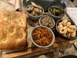 Focaccia with vegetables  at Ortica Italian Plant Based in Urmston