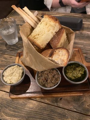 Cestino di Pane with Trio dips  at Ortica Italian Plant Based in Urmston