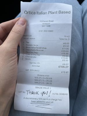   at Ortica Italian Plant Based in Urmston