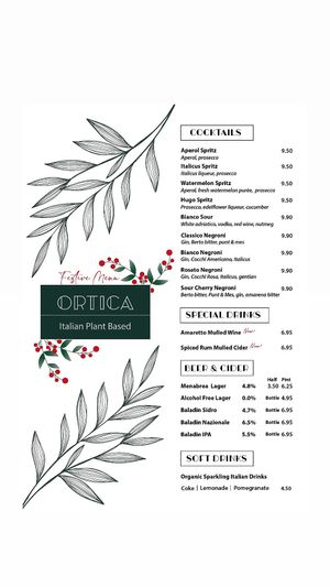 Festive menu at Ortica Italian Plant Based in Urmston