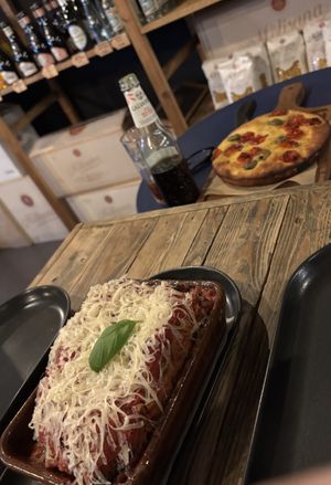 Lasagne and focaccia   at Ortica Italian Plant Based in Urmston