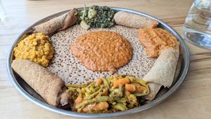 Sharing platter for two (all vegan) at Lula's Ethiopian and Eritrean Cuisine in Oxford