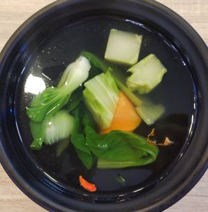 Mee pok's free soup at Greendot 绿一点 - Asia Square in Central Singapore