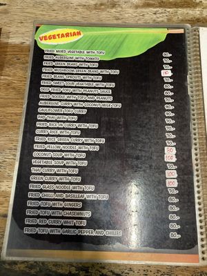 Vegetarian menu  at Long Thai Food in Koh Phangan