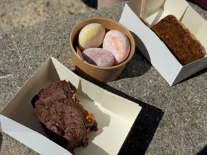 Vegan ice cream mochi, chocolate cake and carrot cake. at Crème De La Crème in Montpellier