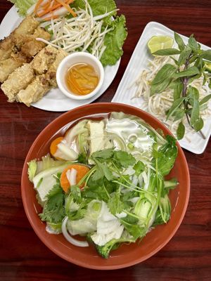 Pho Rau Cai and Vegetarian Egg Rolls  at Pho House - Vietnamese Restaurant in Lawndale