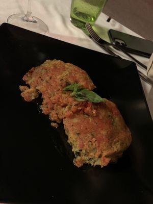 Vegan meatballs of stewed potatoes and zucchini  at San Domenico in Siena