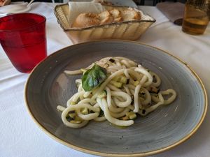 Pici pasta made with buckwheat flour ... Delicious! I'll try the risotto next at San Domenico in Siena