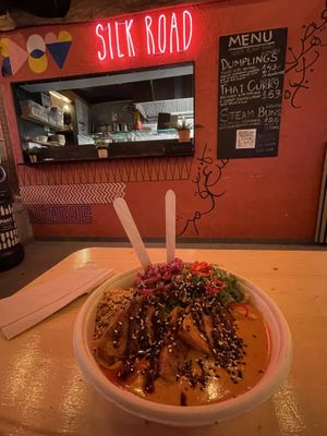 Thai Red Curry with tofu and rice   at Silk Road in Oslo