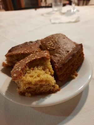 The sesame cake special at Castellan Restaurant in Rhodes