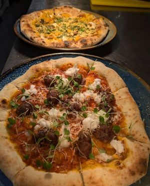 Vegan special meat-less ball marinara pizza at The White Hart in Hythe