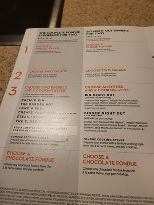 Menu at The Melting Pot in Annapolis