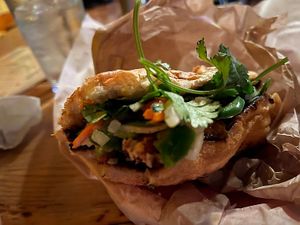 Vegan banh mi – great grilled flavor! at The High Water Mark Lounge in Portland