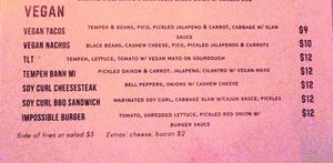 Vegan Options at The High Water Mark Lounge in Portland