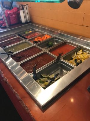 Salsa bar at Tulum Fresh Mexican Grill in Jackson