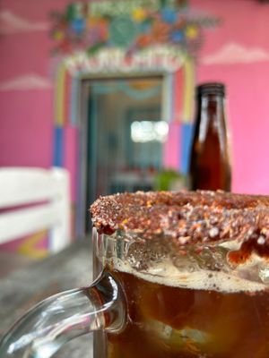 Hot days, cold beer /michelada at Nena Nena in Valladolid