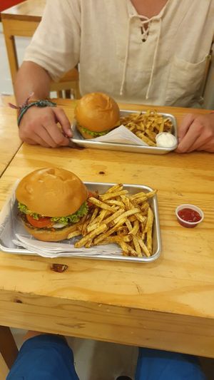 Vegan burger and fries 20K at Bam's Burgers in Cartagena