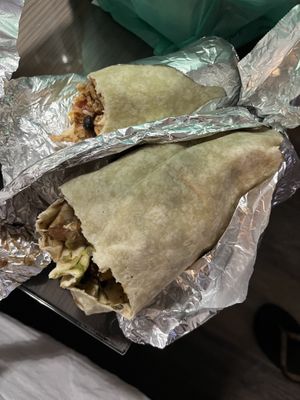 Mini vegan chorizo burrito and big vege and tofu   at Cosmic Cantina in Durham
