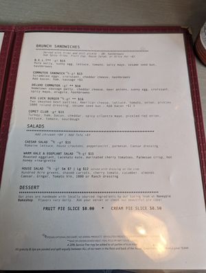 Brunch menu at Comet Cafe in Milwaukee